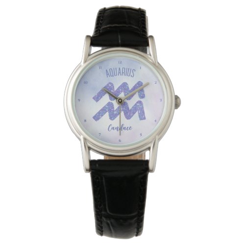 Pretty Aquarius Astrology Sign Personalized Purple Watch