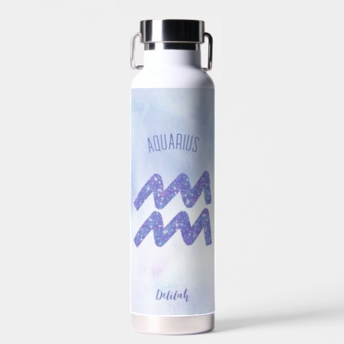 Pretty Aquarius Astrology Sign Personalized Purple Water Bottle
