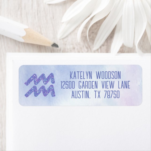Pretty Aquarius Astrology Sign Return Address Label (Insitu)