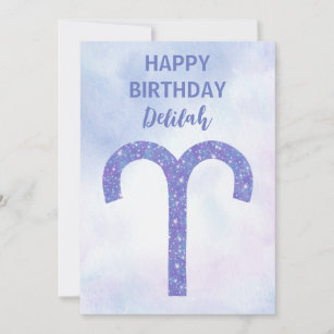 Pretty Aries Astrology Sign Custom Purple Birthday Card