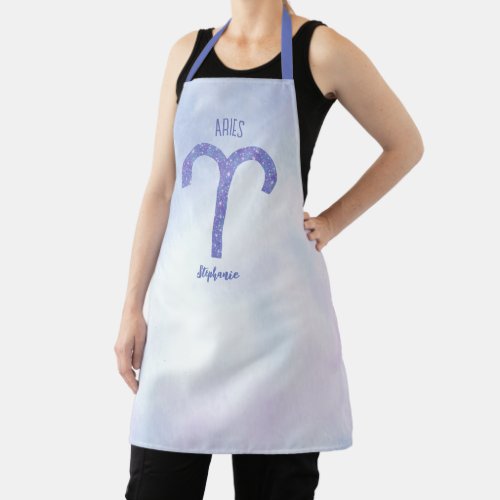 Pretty Aries Astrology Sign Personalized Purple Apron