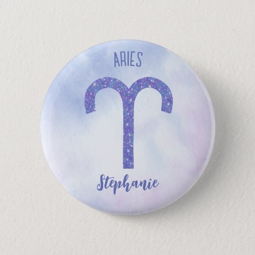 Pretty Aries Astrology Sign Personalized Purple Button