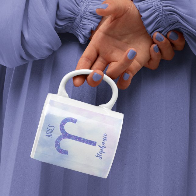 Pretty Aries Astrology Sign Personalized Purple Coffee Mug (Creator Uploaded)