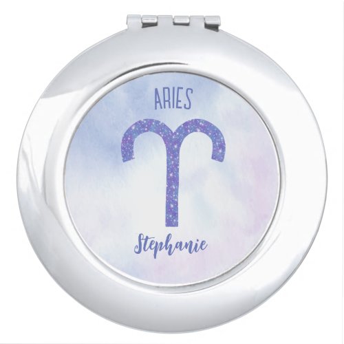 Pretty Aries Astrology Sign Personalized Purple Compact Mirror