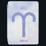 Pretty Aries Astrology Sign Personalized Purple iPad Air Cover<br><div class="desc">This pretty,  personalized purple and lavender Aries iPad case features your astrological sign from the Zodiac in a beautiful sparkle like the constellations. Customize this cute gift with your name in beautiful cursive script for someone with a late March or early April birthday.</div>
