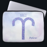 Pretty Aries Astrology Sign Personalized Purple Laptop Sleeve<br><div class="desc">This pretty,  personalized purple and lavender Aries laptop sleeve features your astrological sign from the Zodiac in a beautiful sparkle like the constellations. Customize this cute gift with your name in beautiful cursive script for someone with a late March or early April birthday.</div>