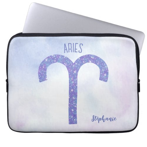 Pretty Aries Astrology Sign Personalized Purple Laptop Sleeve