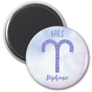 Pretty Aries Astrology Sign Personalized Purple Magnet