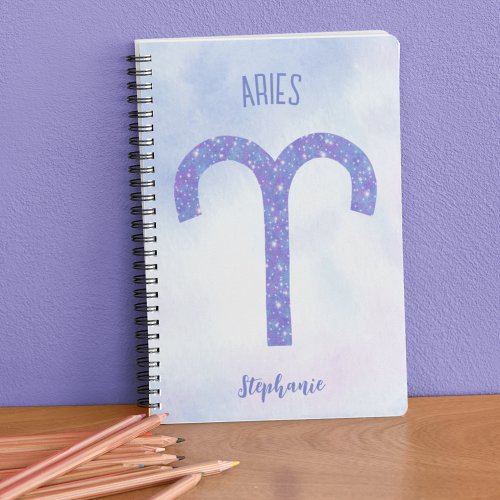 Pretty Aries Astrology Sign Personalized Purple Notebook