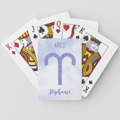 Pretty Aries Astrology Sign Personalized Purple Playing Cards