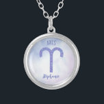 Pretty Aries Astrology Sign Personalized Purple Silver Plated Necklace<br><div class="desc">This pretty,  personalized purple and lavender Aries necklace features your astrological sign from the Zodiac in a beautiful sparkle like the constellations. Customize this cute gift with your name in beautiful cursive script for someone with a late March or early April birthday.</div>
