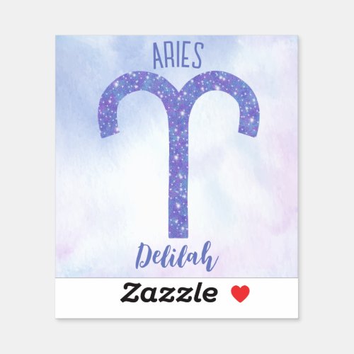 Pretty Aries Astrology Sign Personalized Purple Sticker
