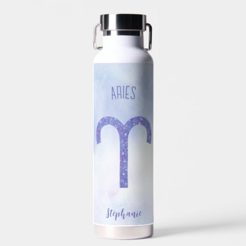 Pretty Aries Astrology Sign Personalized Purple Water Bottle