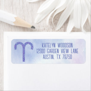 Pretty Aries Astrology Sign Purple Birthday Party Label