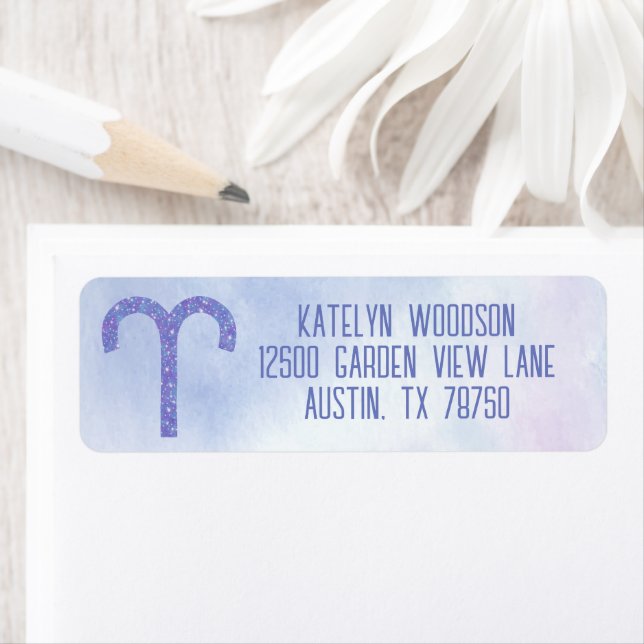 Pretty Aries Astrology Sign Purple Birthday Party Label (Insitu)