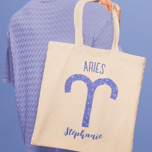Pretty Aries Astrology Sign Purple Personalized Tote Bag