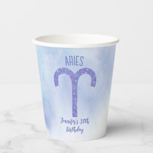Pretty Aries Purple Astrology Sign Birthday Party Paper Cups