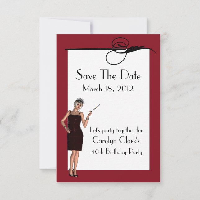 Pretty Art Deco Birthday Save the Date (Front)