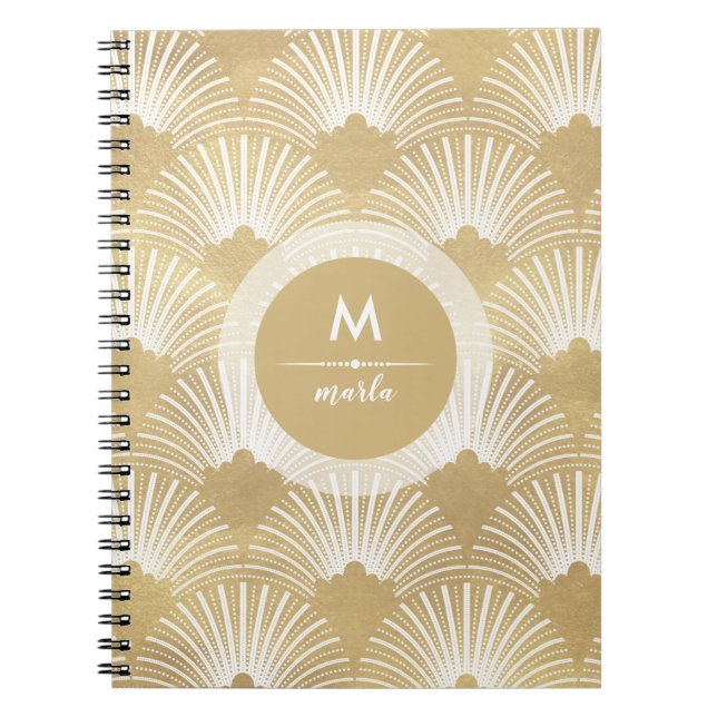 Pretty art-deco pattern in gold and white notebook (Front)