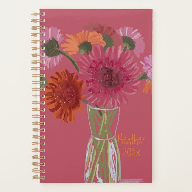 Pretty Art GerberaFlower Modern Illustration+ Name Planner (Front)