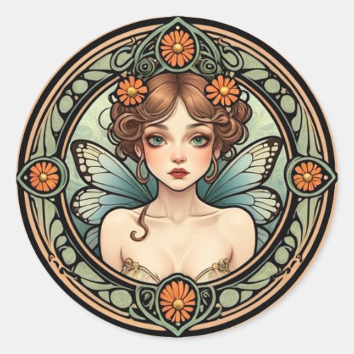 Pretty Art Nouveau Fairy Classic Round Sticker