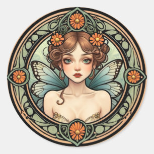 Pretty Art Nouveau Fairy Classic Round Sticker