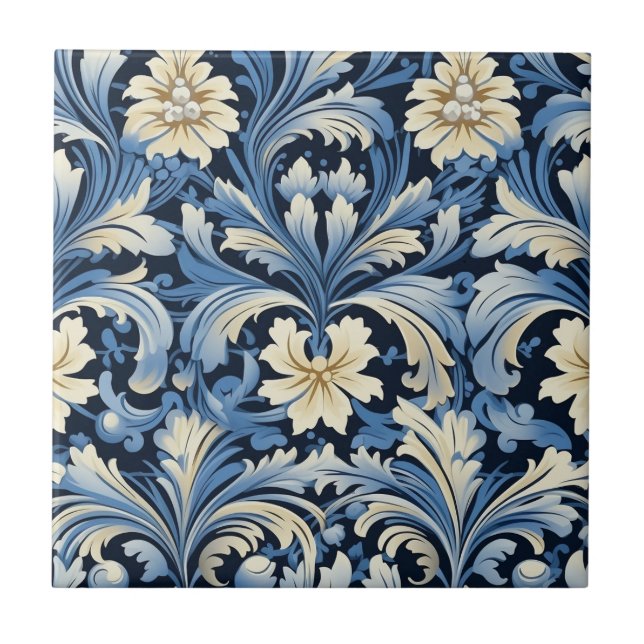 Pretty Art Nouveau Floral Ceramic Tile (Front)