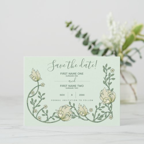 Pretty art nouveau flowers save the date card