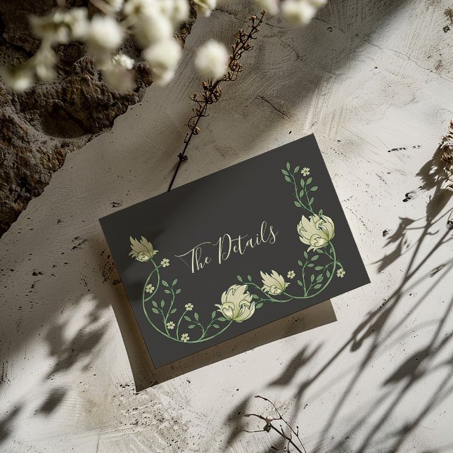 Pretty art nouveau flowers The Details Enclosure Card (Dark background Art Nouveau style pretty flowers frame with "The Details" written in elegent script)