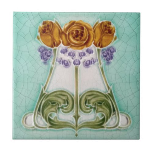 Pretty Art Nouveau Roses Antique Reproduction Ceramic Tile