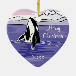 pretty artic orca scene ceramic ornament
