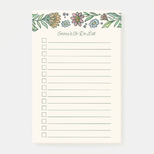 Pretty Artistic Scandinavian Floral To Do List Post_it Notes