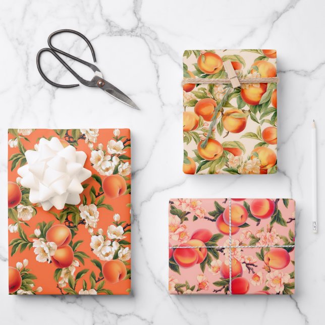 Pretty As A Peach, Peach Fuzz Themed Gift Wrapping Paper Sheets (Front)