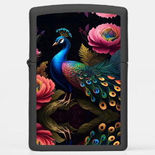 Pretty as a Peacock in Peonies Zippo Lighter