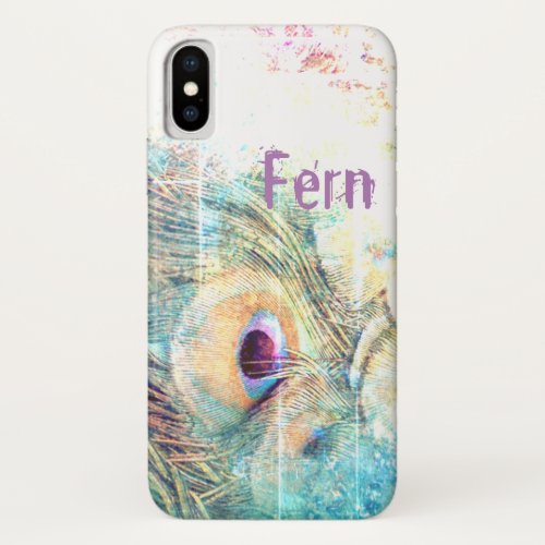 Pretty as a peacock pastel feather white teal pink iPhone x case