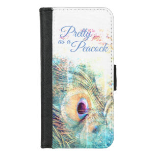 Pretty as a peacock pastel white peacock feather iPhone 8/7 wallet case
