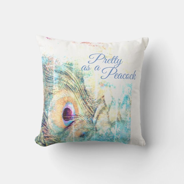 Pretty as a peacock pastel white peacock feather throw pillow (Front)