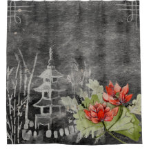 Pretty Asian flower vintage shower curtain