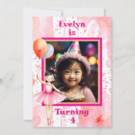 Pretty Asian Pink Ballerina Girl's Birthday Party Invitation