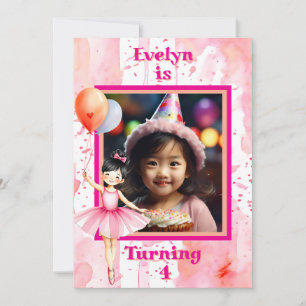 Pretty Asian Pink Ballerina Girl's Birthday Party Invitation
