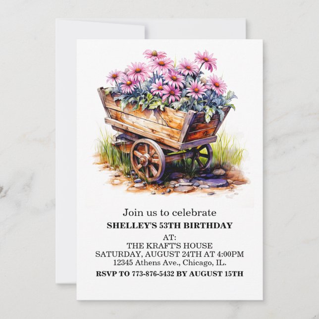 Pretty Aster Flowers Birthday Party Invitations (Front)