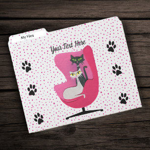 Pretty Atomic Cats Pink Chair Polka Dots Paw Print File Folder