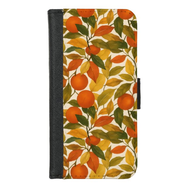 Pretty Autumn Fall Leaves Orange Tree iPhone Wallet Case (Front)