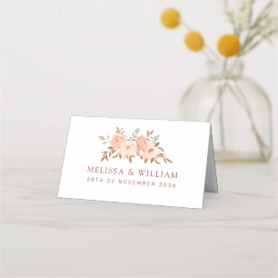 Pretty Autumn Fall Watercolor Floral Names Wedding Place Card