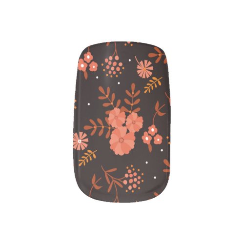 Pretty Autumn Floral Pattern Peach and Black Minx Nail Art