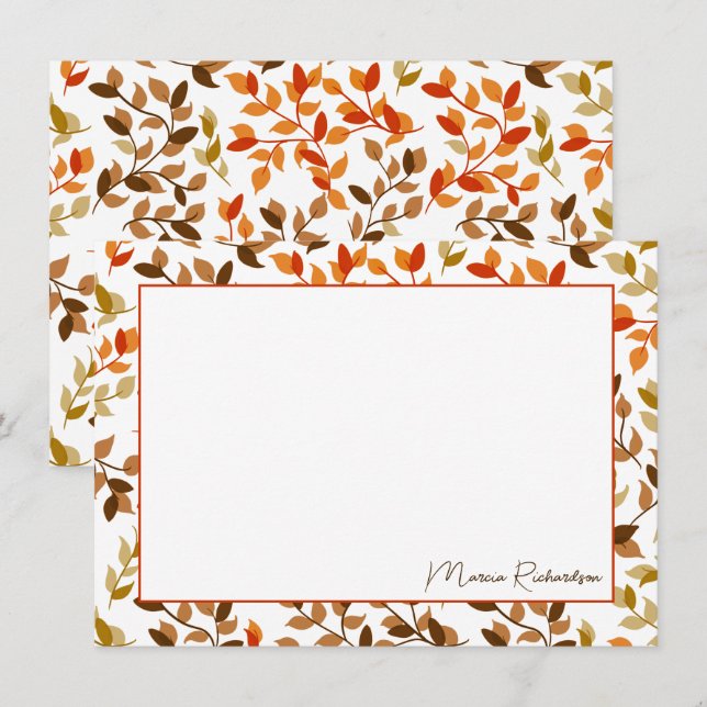 Pretty Autumn Florals Modern Script Personalized Note Card (Front/Back)