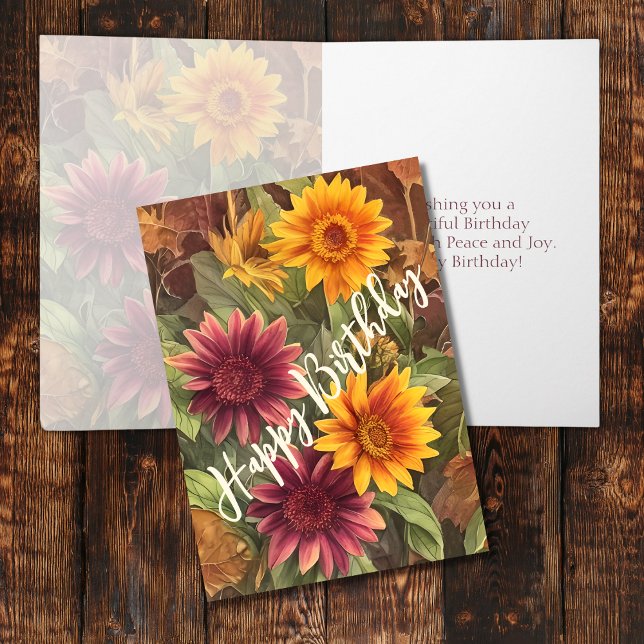 Pretty Autumn Flowers Floral Fall Birthday Card (Front and Inside - Pretty Autumn Flowers Floral Fall Birthday Card)