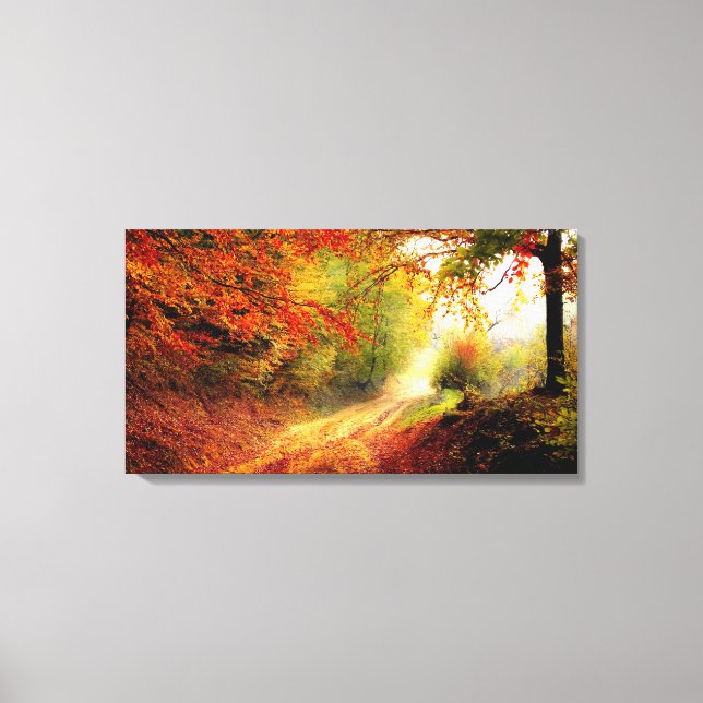 Pretty Autumn Leaves Over Country  Lane Canvas Print (Front)