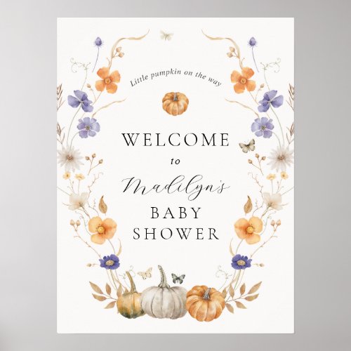 Pretty Autumn Pumpkin Baby Shower Welcome Sign