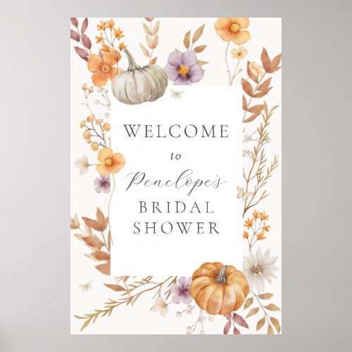 Pretty Autumn Pumpkin Bridal Shower Welcome Sign